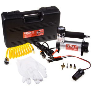 Компрессор металлический 30 л/мин в прикуриватель+с крокодилами SKYWAY ТИТАН-01 в кейсе набор, 7 АТМ