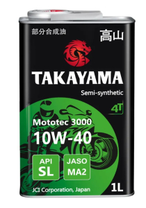 Моторное масло TAKAYAMA Mototec 3000 4T SAE 10W40 API SL JASO MA2 полусинт., 1 л