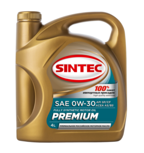 Моторное масло Sintec Premium SAE 0W30 SP/CF, А5/В5 4л