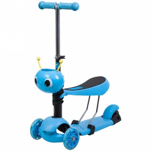 Самокат Novatrack Disco-kids Saddle детский, трансформер, свет. колеса PU 120*90 мм, голубой