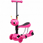 Самокат Novatrack Disco-kids Saddle детский, трансформер, свет. колеса PU 120*90 мм, розовый